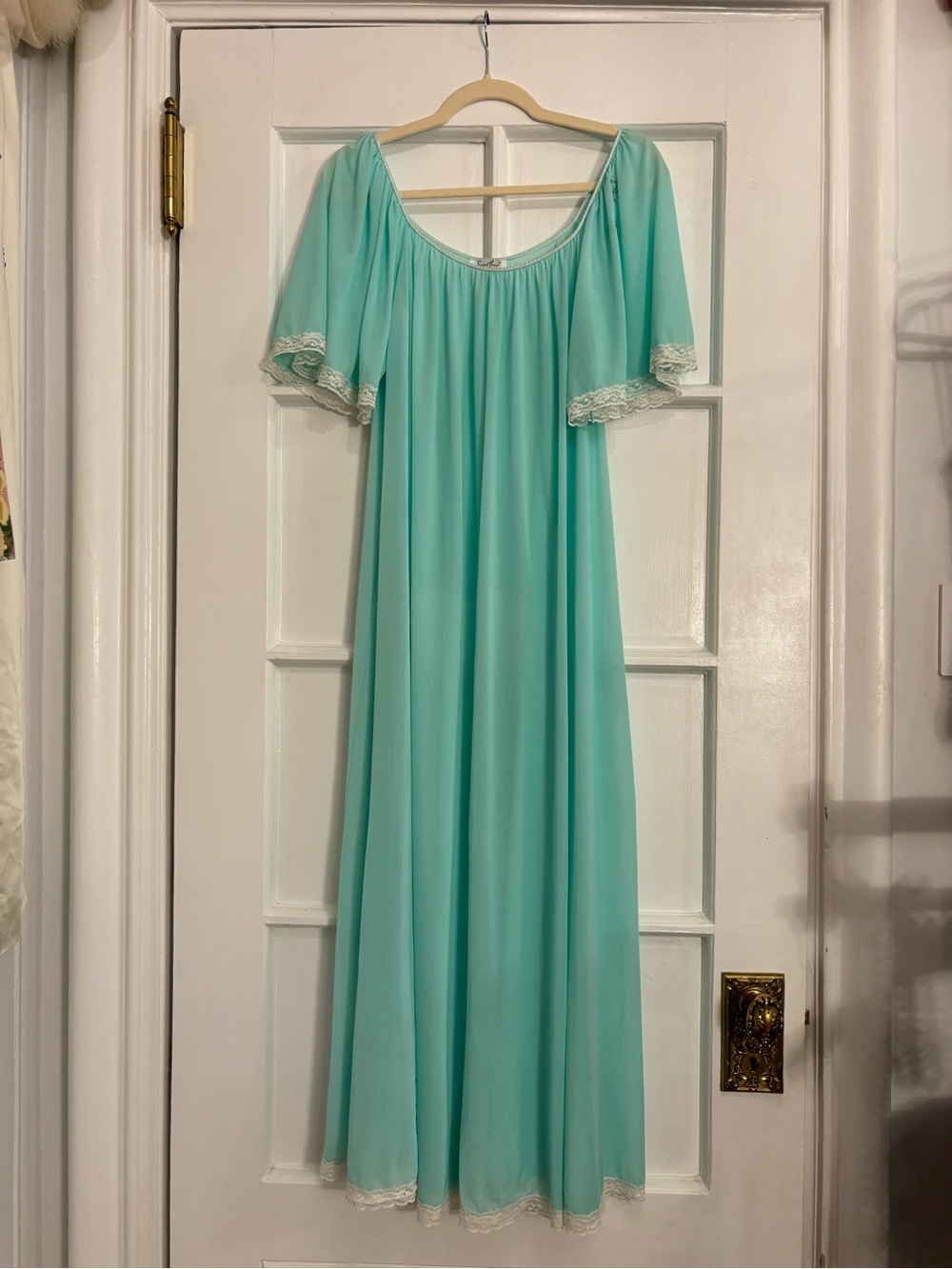 Vintage Blue Nightgown with White Lace Trim